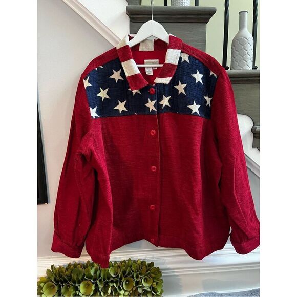 Coldwater Creek Chenille-ish American Flag Stars & Stripes Jacket sz 3X NWOT - Picture 1 of 8